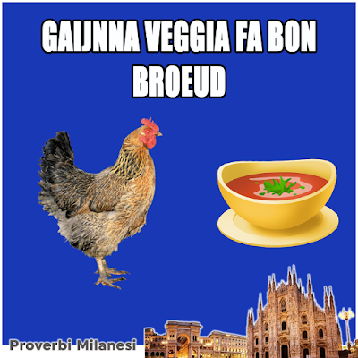 Gaijnna veggia fa bon brodo   TRADUZIONE    Gallina vecchia fa buon brodo    SIGNIFICATO    Le persone anziane sono più sagge per via delle loro esperienze di vita.