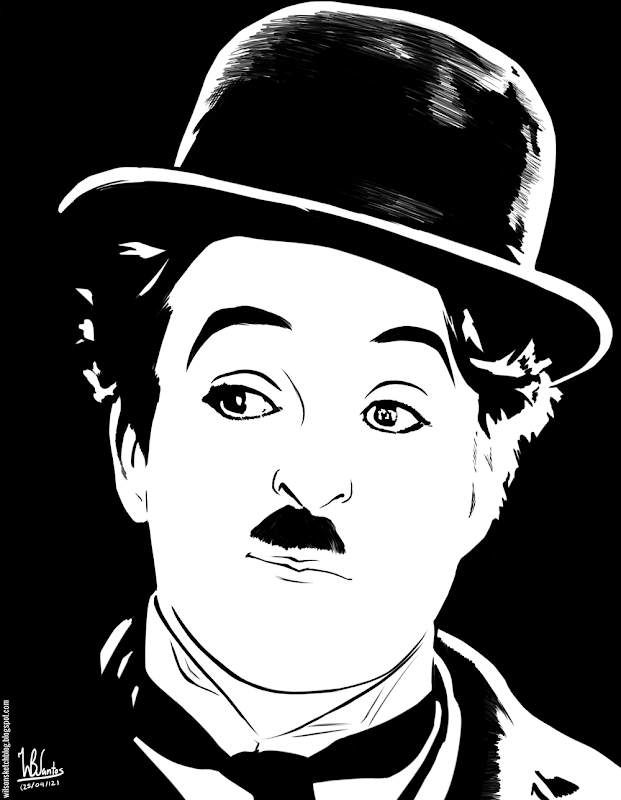 Ink drawing of Charlie Chaplin, using Krita 2.4.