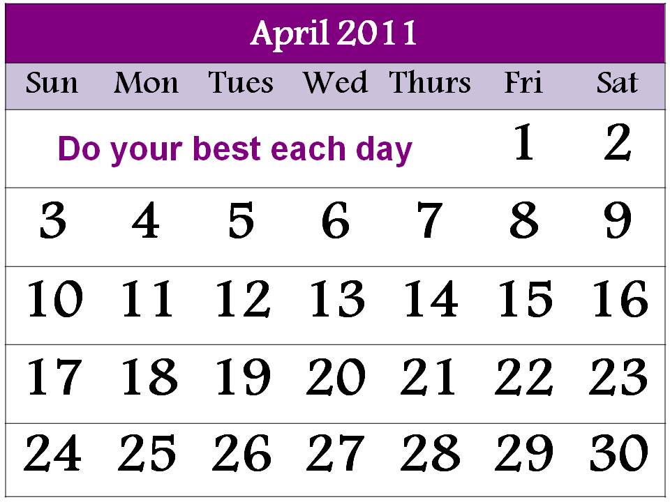 april 2011 calendar printable free. Free Calendar 2011 April