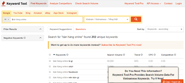 Nghiên cứu từ khóa bằng keywordtool.io