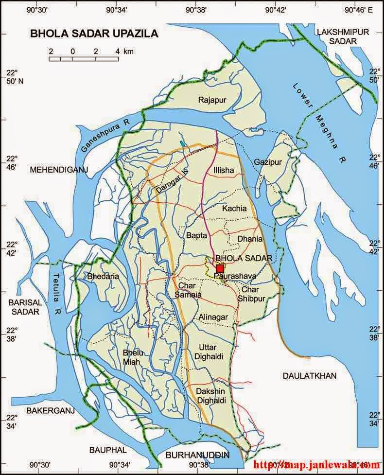 bhola sadar upazila map of bangladesh