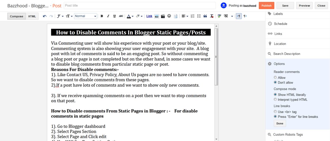 How to disable comments From Static box of post in BlogSpot