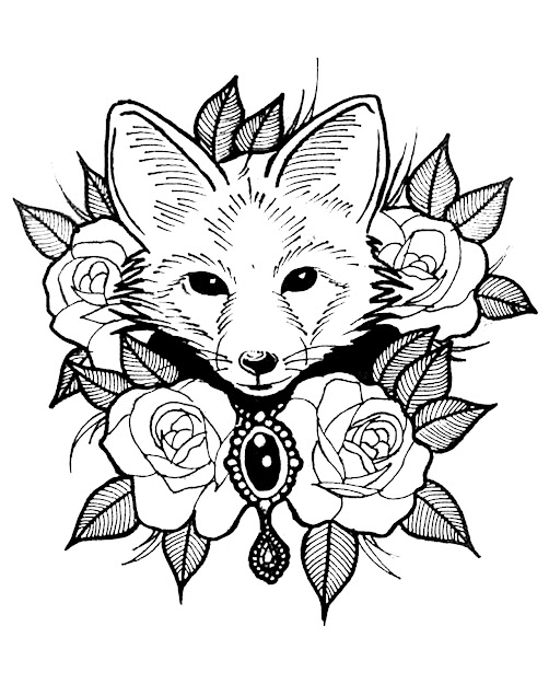 Coloringpagecutefoxwithroses Free To Print