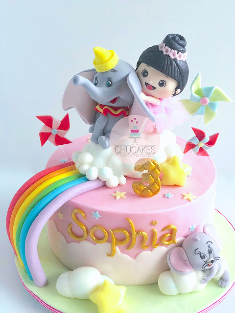 fondant cake little girl tutu windmill windmills clouds rainbow dumbo elephant mouse nibbles chucakes stars stars