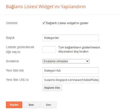 Bağlantı Listesi Widgeti İle Menü Oluşturma