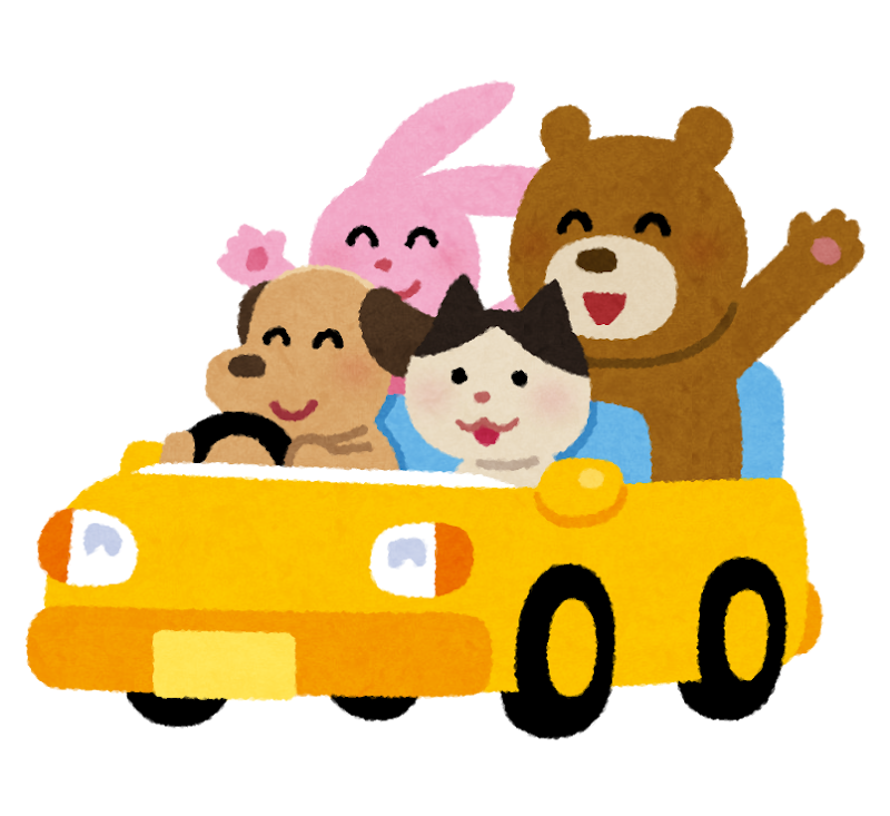 無料イラスト かわいいフリー素材集 車に乗った動物たちのイラスト