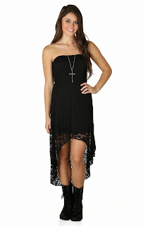 Strapless Lace Dress with Open Knot Bow Back and High Low Hem
