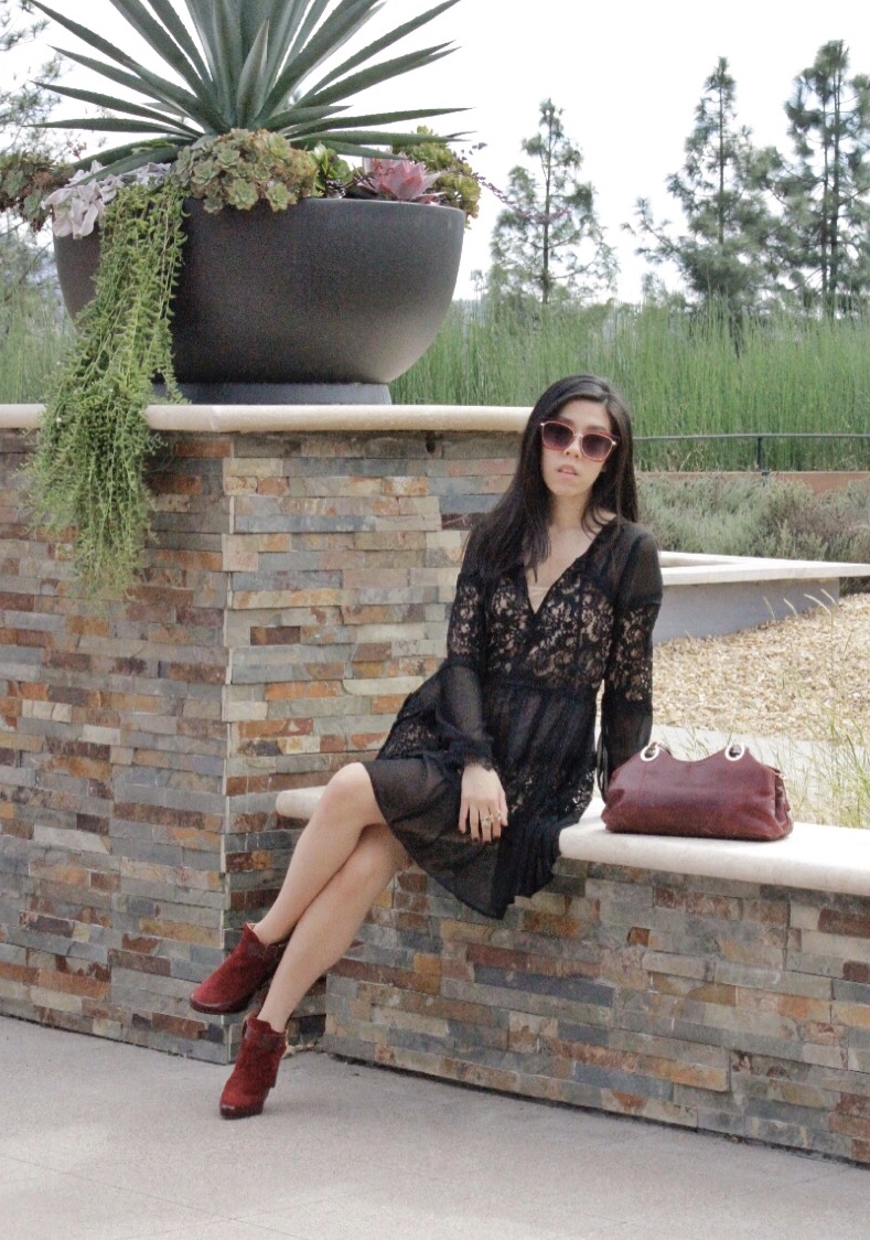 Adrienne Nguyen_Red Boots with Black Lace Dress Outfit Inspo_What to wear to a Lunch Date