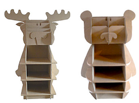 moose and bear shaped cardboard bookcases