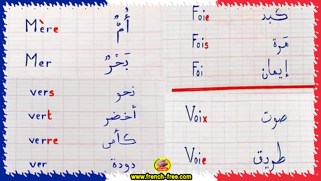 Les Homophones les plus courants en français تعلم الفرنسية بذكاء بسرعة للمبتدئين بالنطق الكلمات المتشابهة الأكثر تداولا+ أمثلة في جمل + تحميل الدرس