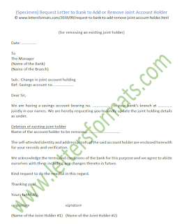 Request Letter to Bank to Add or Remove Joint Account Holder (Sample)
