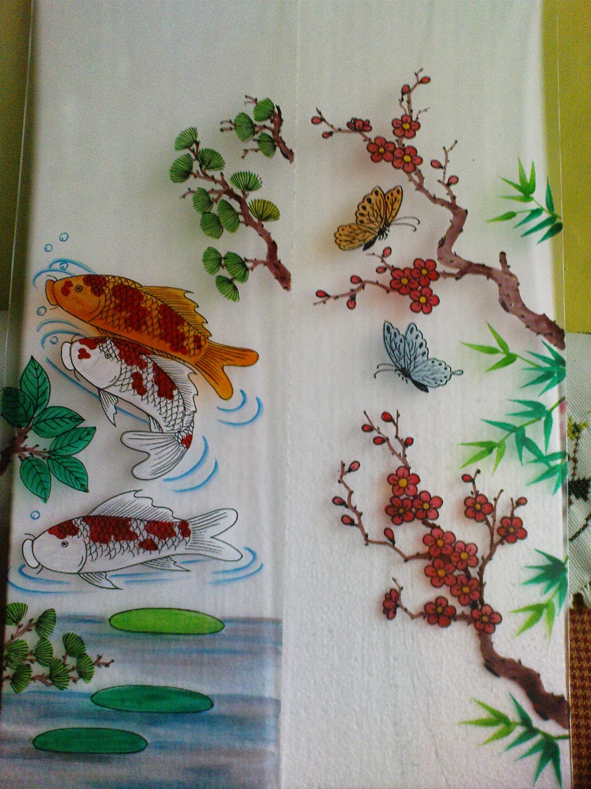 My Gallery Lukisan Ikan Koi Sakura Bambu dan Burung  