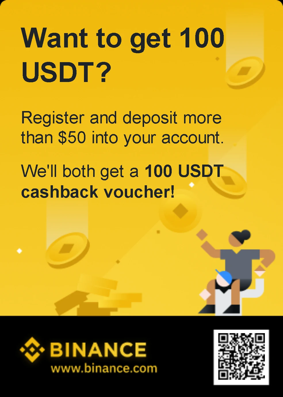 Binance 100 USDT cash back voucher for traders