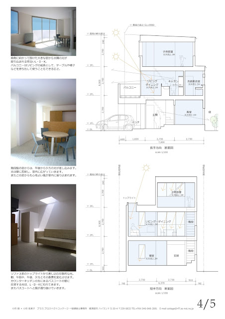 光と風のシークエンスをもたらす三階建ての家　内観イメージ　断面計画