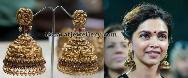  Bollywood together with South Indian actresses inwards Beautiful Temple jewellery Actresses inwards Heavy Temple Jhumkas