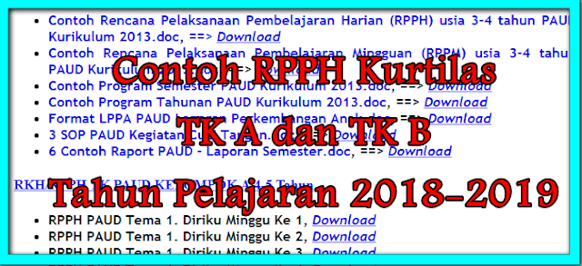 Contoh RPPH Kurtilas TK A TK B Tahun Pelajaran 2018-2019
