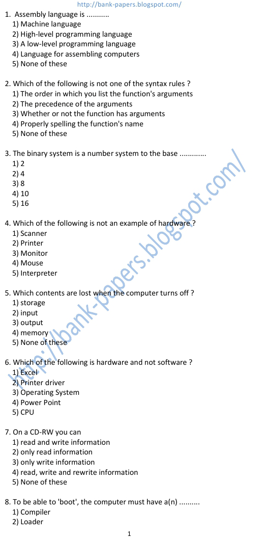 ibps computer knowledge questions and answers