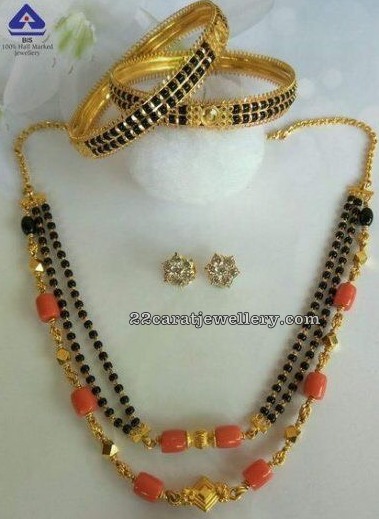 Black Beads Set and Bangles with Corals