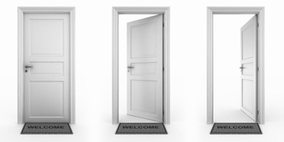 Doors with welcome mat