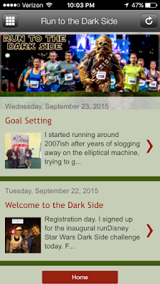 Mobile view of my blog, "Run to the Dark Side"