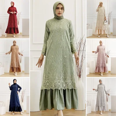 Model gamis lebaran 2023  simple dan elegan di hari raya idul fitri