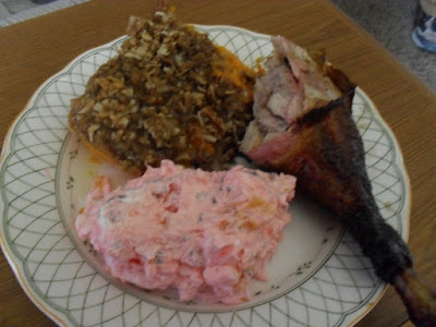 Thanksgiving Dinner: Smoked Turkey, Sweet Potato Casserole, Berry Fluff Salad