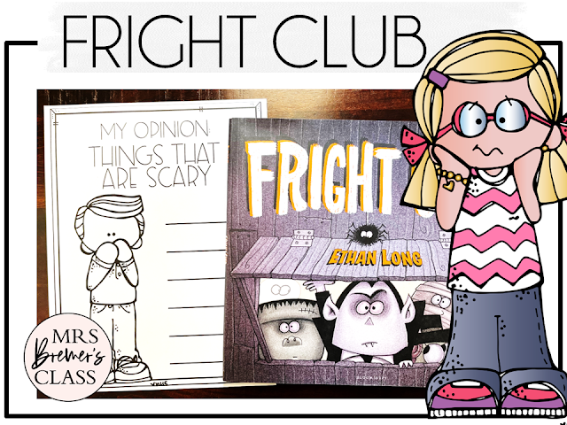 Fright Club book activities unit with read aloud companion printables, reading comprehension worksheets, literacy lesson ideas, and a craft for Halloween in Kindergarten, First Grade, and Second Grade