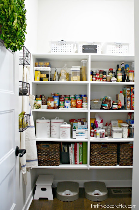 melamine open shelves in pantry