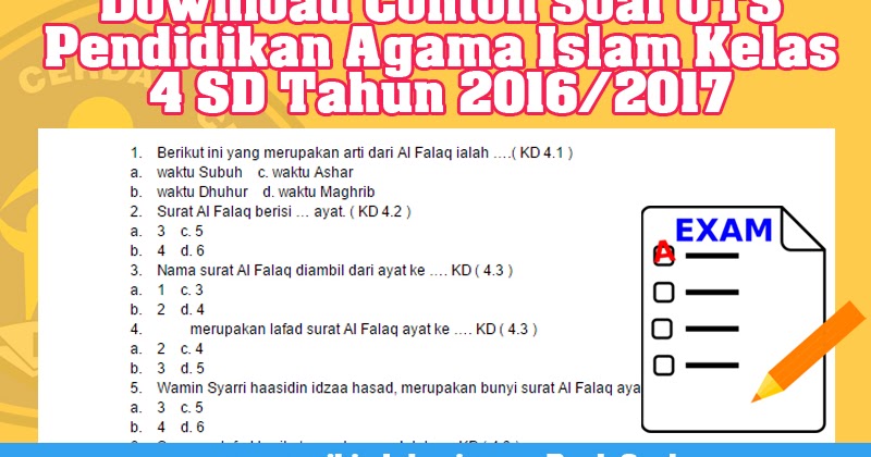 Download Contoh Soal UTS Pendidikan Agama Islam Kelas 4 SD