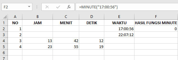 Cara Menggunakan Fungsi MINUTE pada Microsoft Excel
