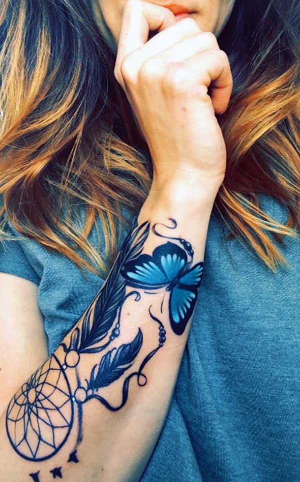 The best forearm tattoo ideas butterfly with dreamcatcher tattoo designs on the right forearm