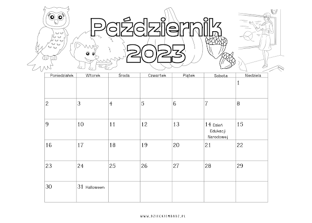 kalendarz październik 2023