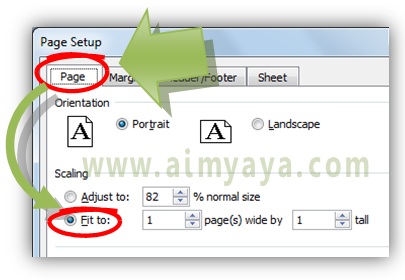  Gambar: Cara membuat hasil cetak menjadi 1 halaman/kertas melalui dialog Page Setup di Microsoft Excel