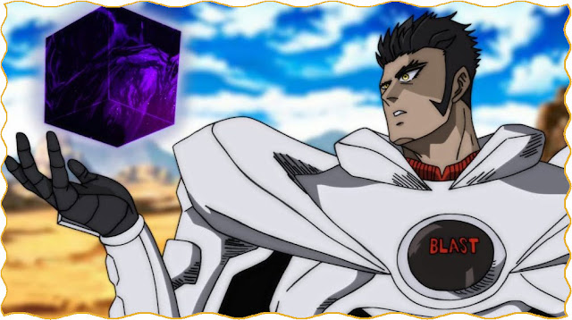 The power that Blast shows in chapter 139 of the manga In the manga version, Blast appears in chapter 139. This is Blast's first obvious appearance, because even in the webcomic version he is not highlighted like this. Blast didn't end up fighting in chapter 139. But he's already shown some power related to moving places.  He suddenly appeared at the locations of Saitama, Flashy Flash, and Manako. He could easily move the black cube that could be used to speak to the entity called "God." Then he could also bring Saitama, Manako, and Flashy Flash to the surface.