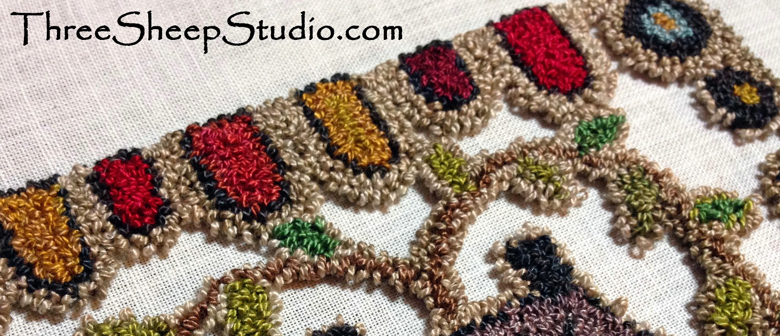 Punchneedle design using Valdani variegated Perle Cotton Thread - ThreeSheepStudio.com