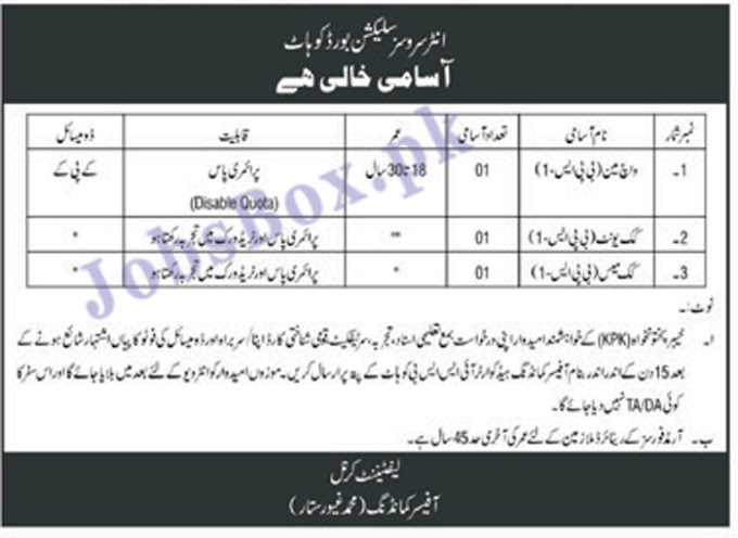 government jobs in pakistan 2021,Pak Army Inter Services Selection Board Kohat Jobs,pakistandreamjobs
