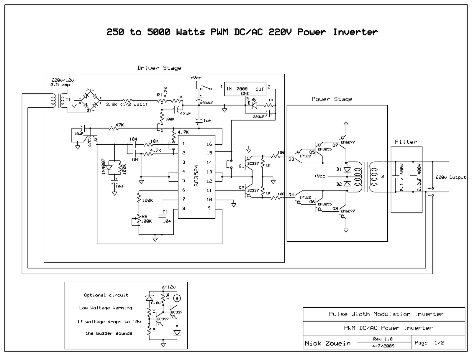  Inverter  5000W with PWM Pulse Width Modulator 