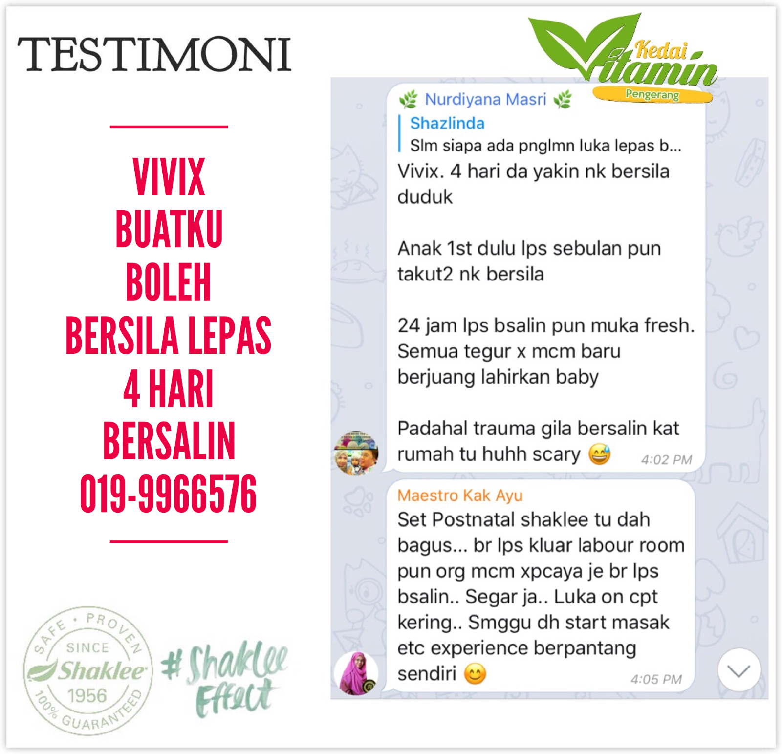 Testimoni Vivix - Boleh Bersila Selepas 4 Hari Bersalin 