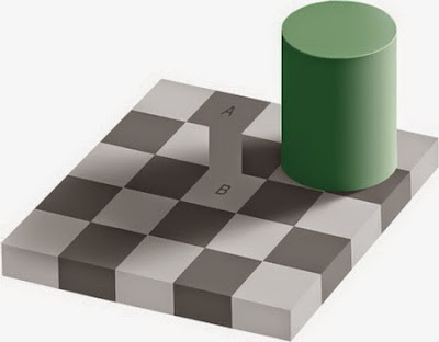 Percayakah kamu kalo kotak A dan kotak B ini warnanya sama? Inilah yang disebut dengan ilusi optik warna yang sama. Endoneshia, Gudang Monster, Ilusi, Optik, Tipuan Mata, Warna