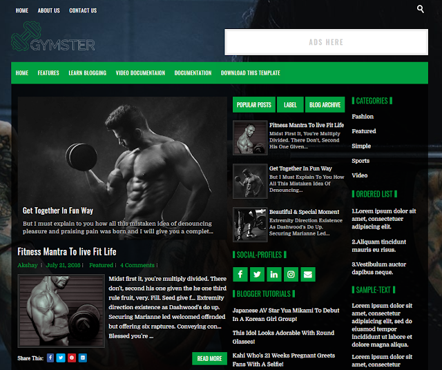 GYMSTER-Blogger-Template