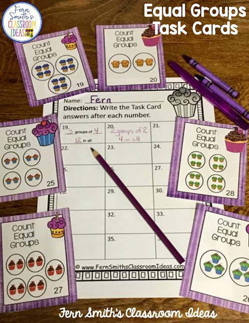 You will love how easy it is to prepare these 3rd Grade Go Math 3.1 Equal Groups Task Cards for your class. My students LOVED Task Cards and your students will too! You can dedicate one of your math centers, math workstations, as a task card center. By changing out the skill each week, your students already know the directions for using the task cards. Your students will enjoy the freedom of task cards while learning and reviewing important skills at the same time! Students can answer these Equal Groups task cards in your classroom math journals or on the included recording sheets. Perfect for assessment grades for 3rd Grade Go Math Chapter 3! Fern Smith's Classroom Ideas Equal Groups Task Cards at TpT.