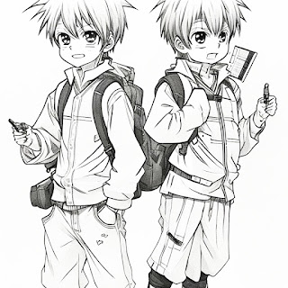 two anime boys coloring page Japanese art