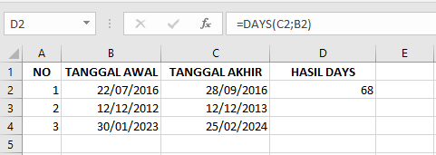 Cara Memasukkan Fungsi DAYS di Microsoft Excel