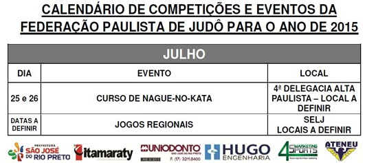 Ano 2015.07 - Calendario Evento de Judo - Julho