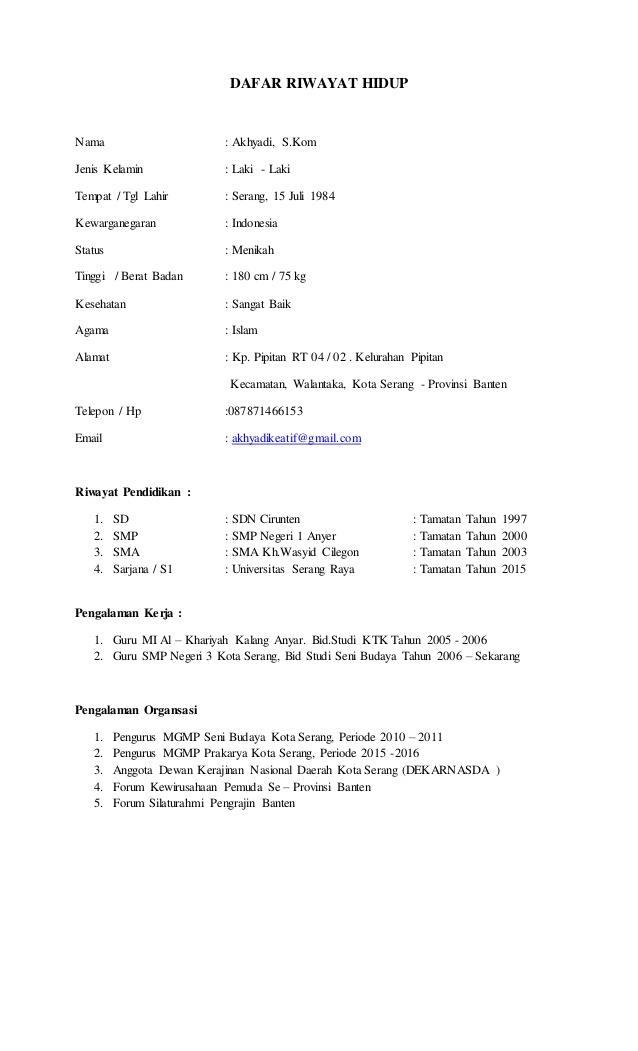 Contoh Daftar Riwayat Hidup / Curriculum Vitae (CV 