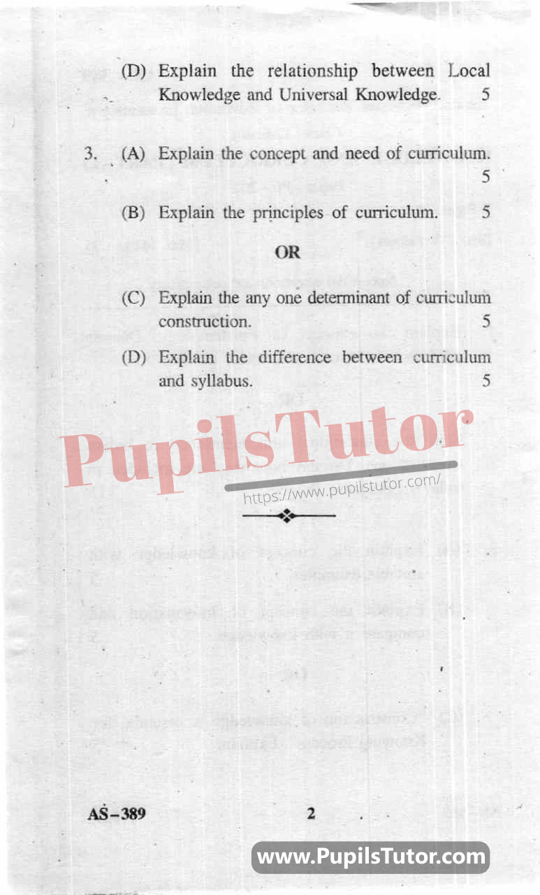 Knowledge And Curriculum Question Paper In English