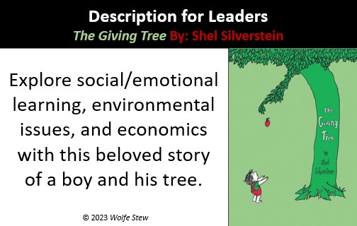 A short description of academic tie-ins for The Giving Tree. Includes book cover.