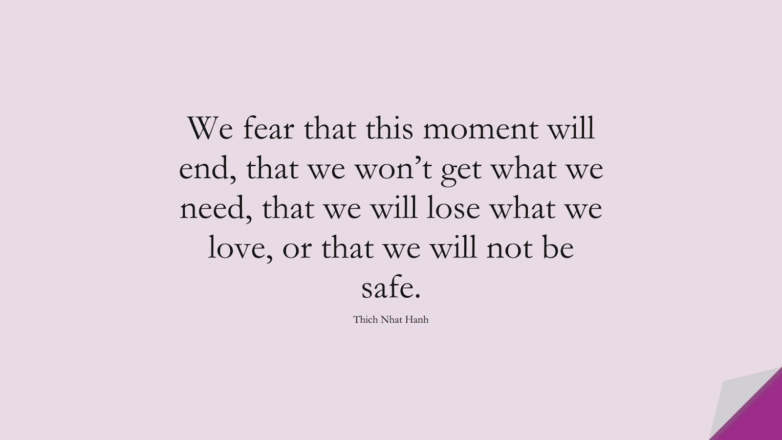 We fear that this moment will end, that we won’t get what we need, that we will lose what we love, or that we will not be safe. (Thich Nhat Hanh);  #FearQuotes