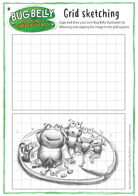 A4 grid sheet for making large copy of frog picture