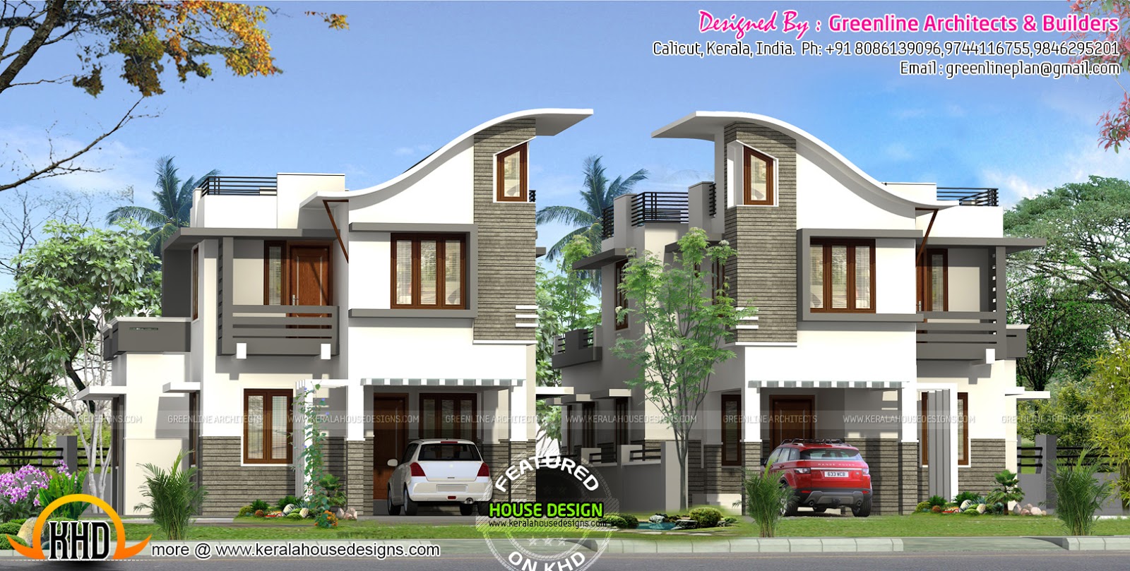  Twin  house  design  Kerala home  design  and floor plans 